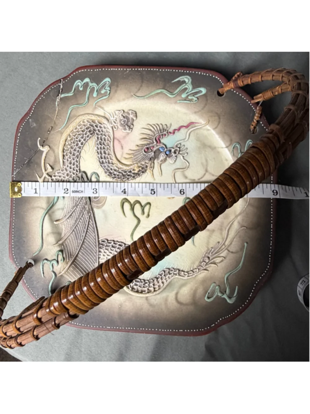 Japanese Moriage Dragonware Plate Set Basket 7 Pc Vintage Retro Serving Dishes